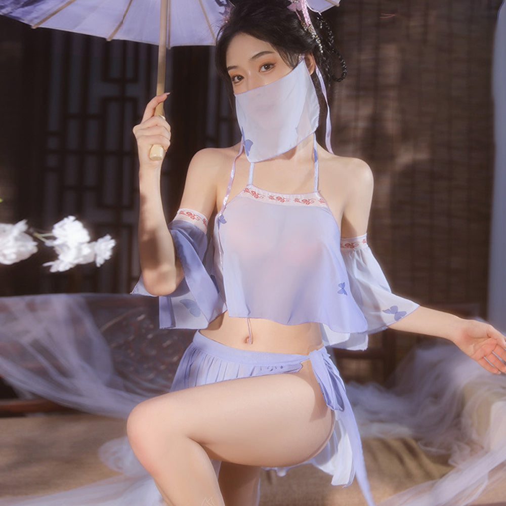 Purple Chinese Elf Costume Chiffon Crop