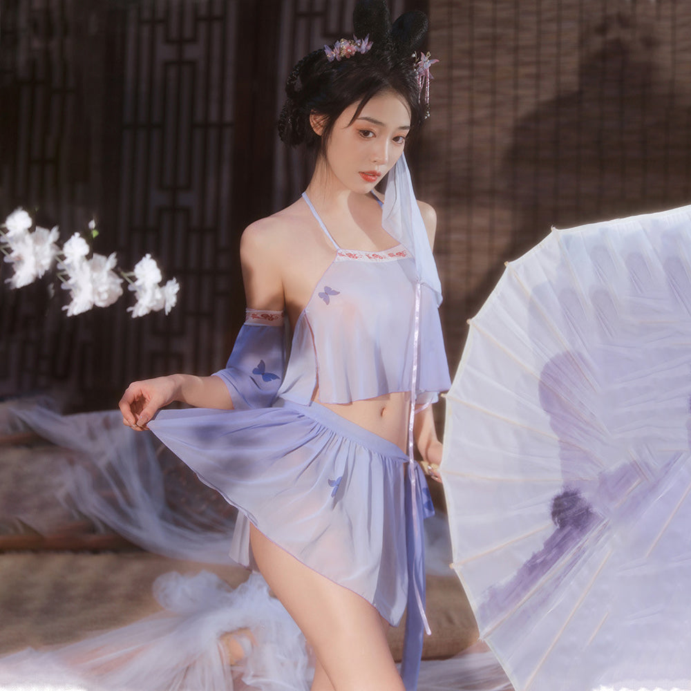 Purple Chinese Elf Costume Chiffon Crop