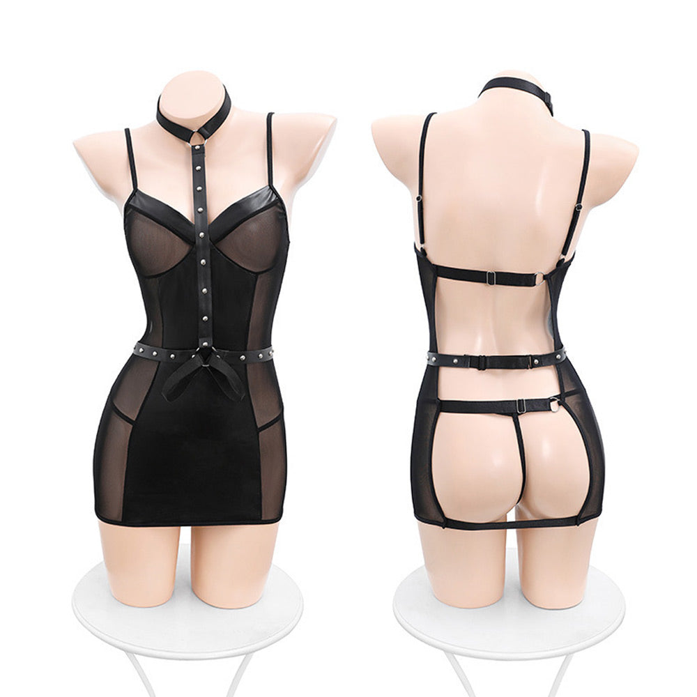 Exotic Lingerie Set: Sensual Bodycon Dress with Mesh Back