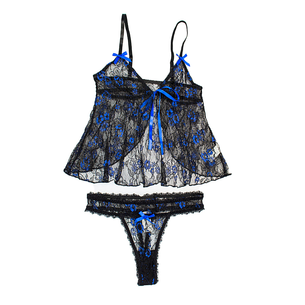 Sheer Lace Babydoll Set with Open Front -  2-Piece Lingerie