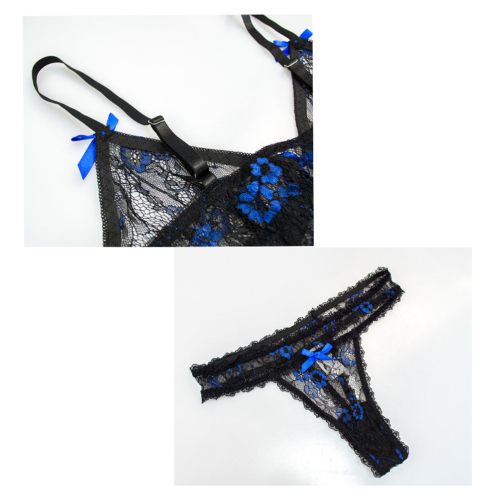 Sheer Lace Babydoll Set with Open Front -  2-Piece Lingerie