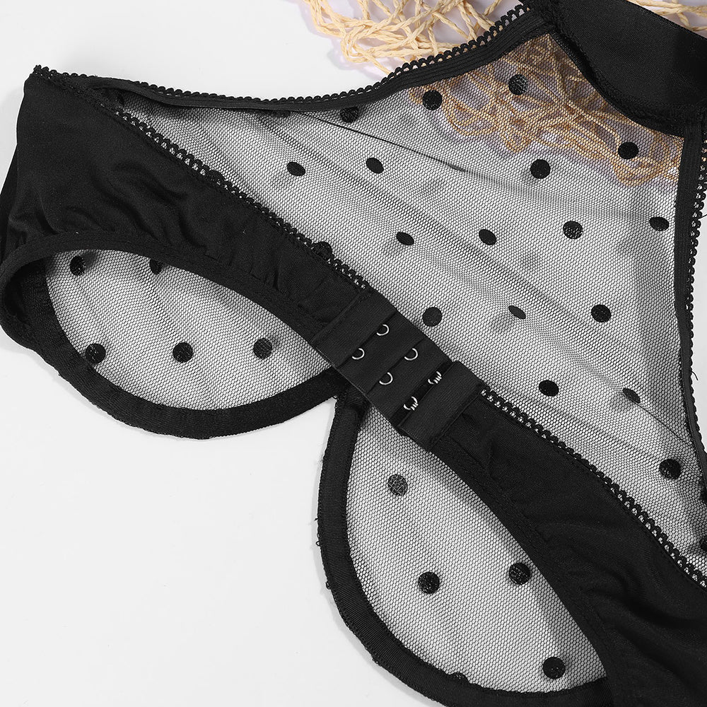 Lace Polka Dot Bralette with Mesh Crop Top
