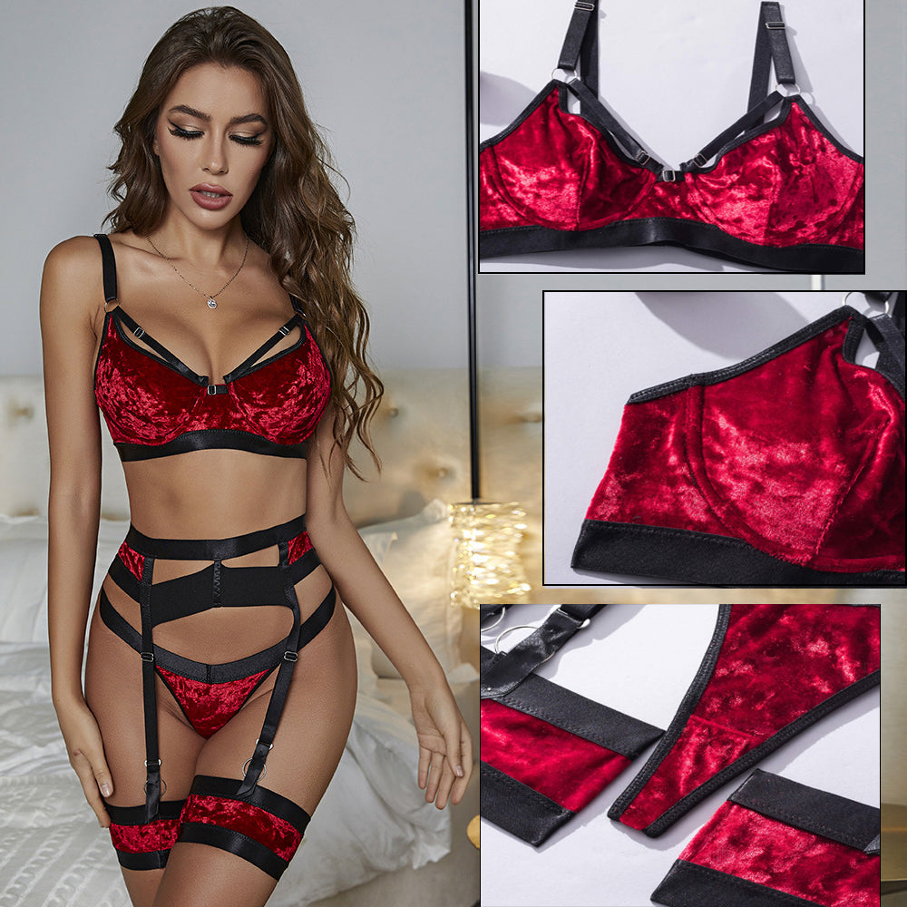 Velvet  Red 3-Piece Lingerie