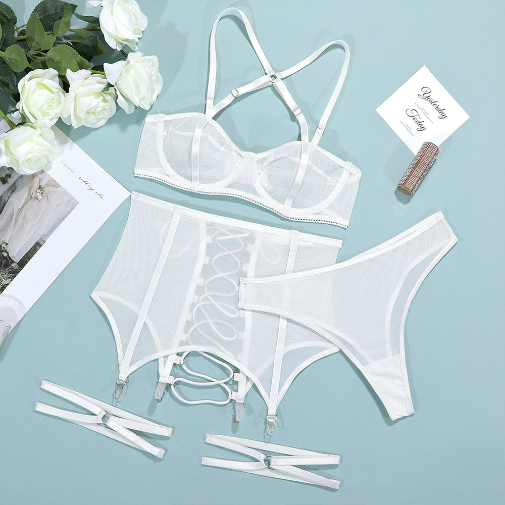 Strappy Garter Belt Bra and Panty Set