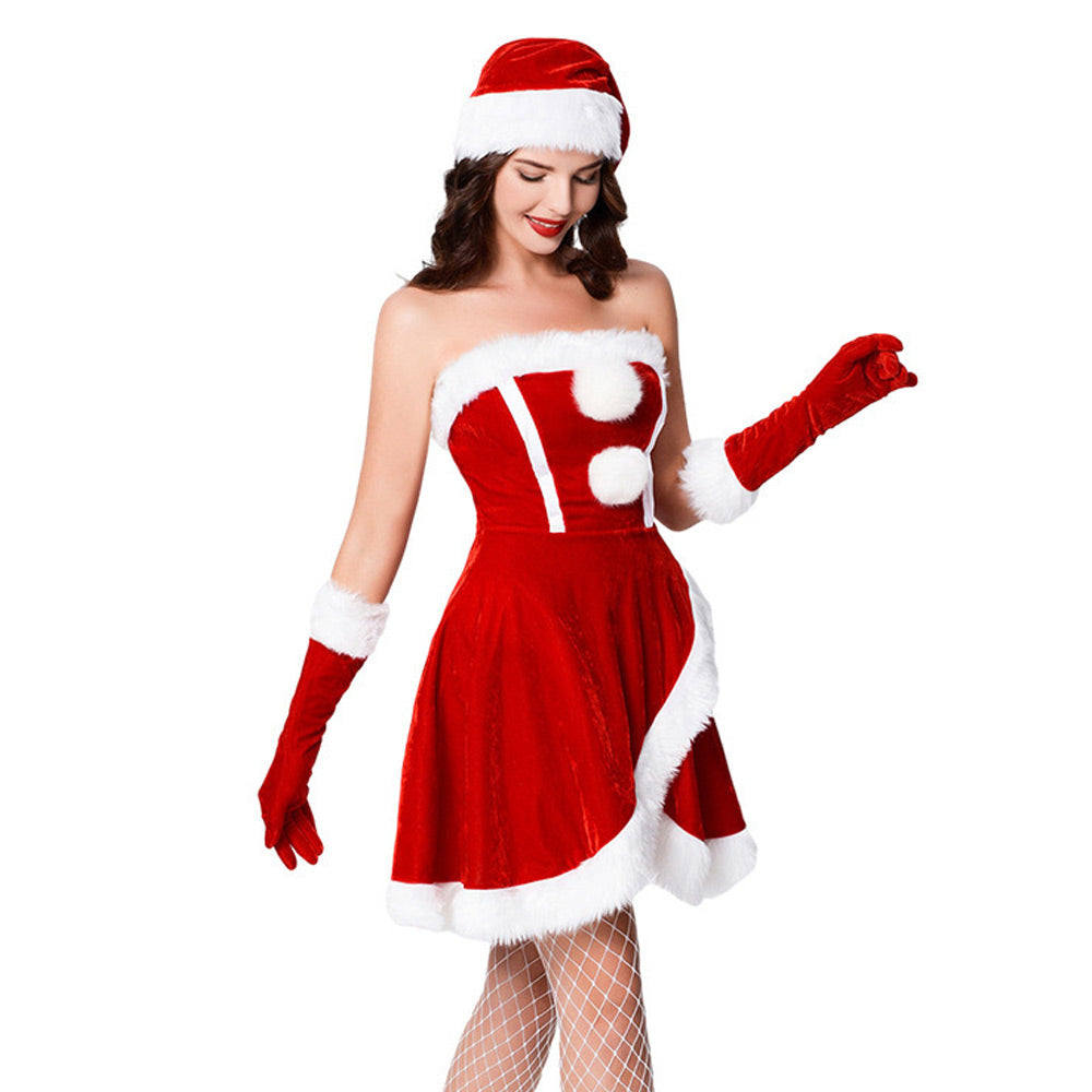 Santa Costume Set: Velvet Cosplay Outfit with Hat and Gloves