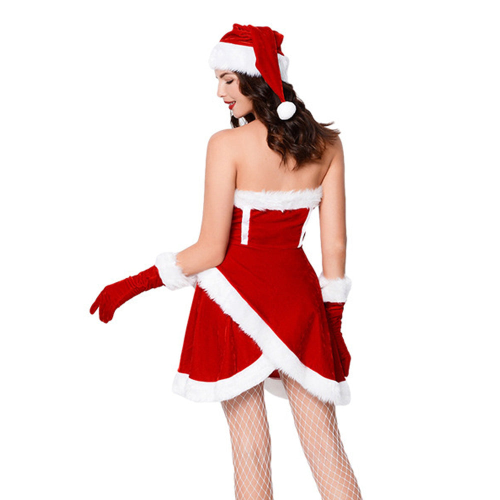 Santa Costume Set: Velvet Cosplay Outfit with Hat and Gloves