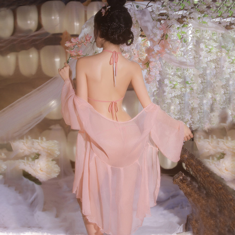Sheer Chiffon Chinese Lingerie Set.