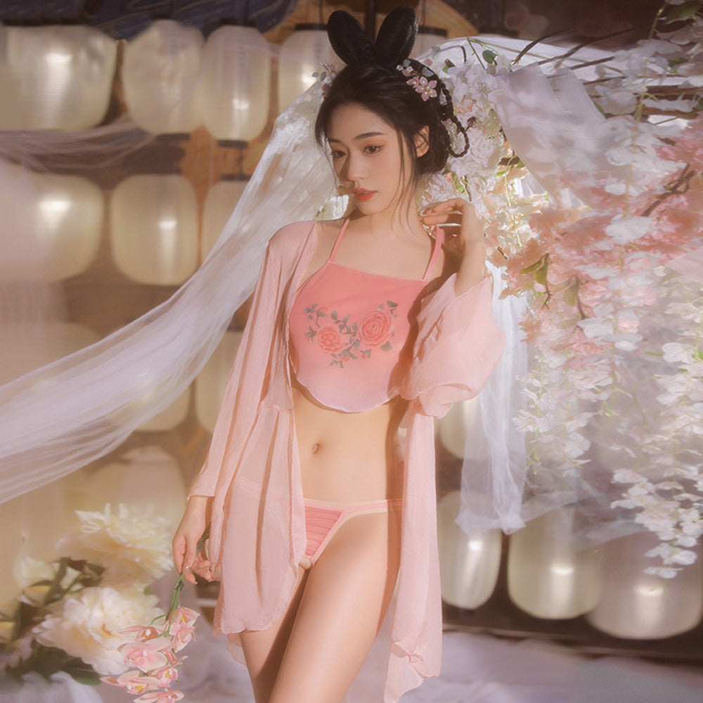 Sheer Chiffon Chinese Lingerie Set.