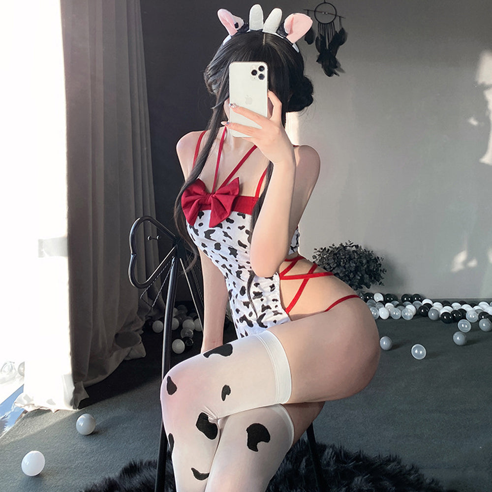 Amorino Anime Cow Print Cosplay Bodysuit
