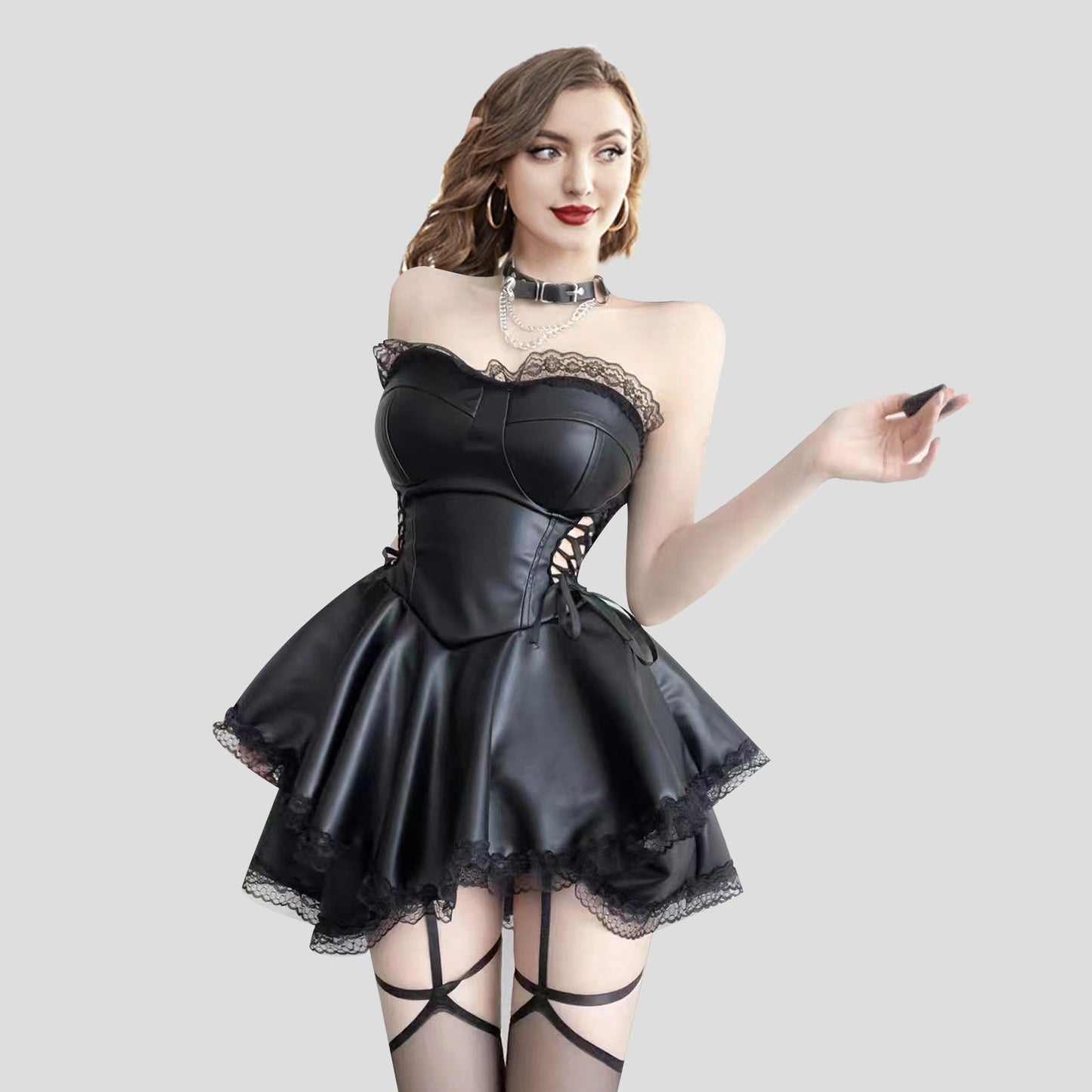 Amorino Black Strapless Latex Dress: Irresistible & Chic