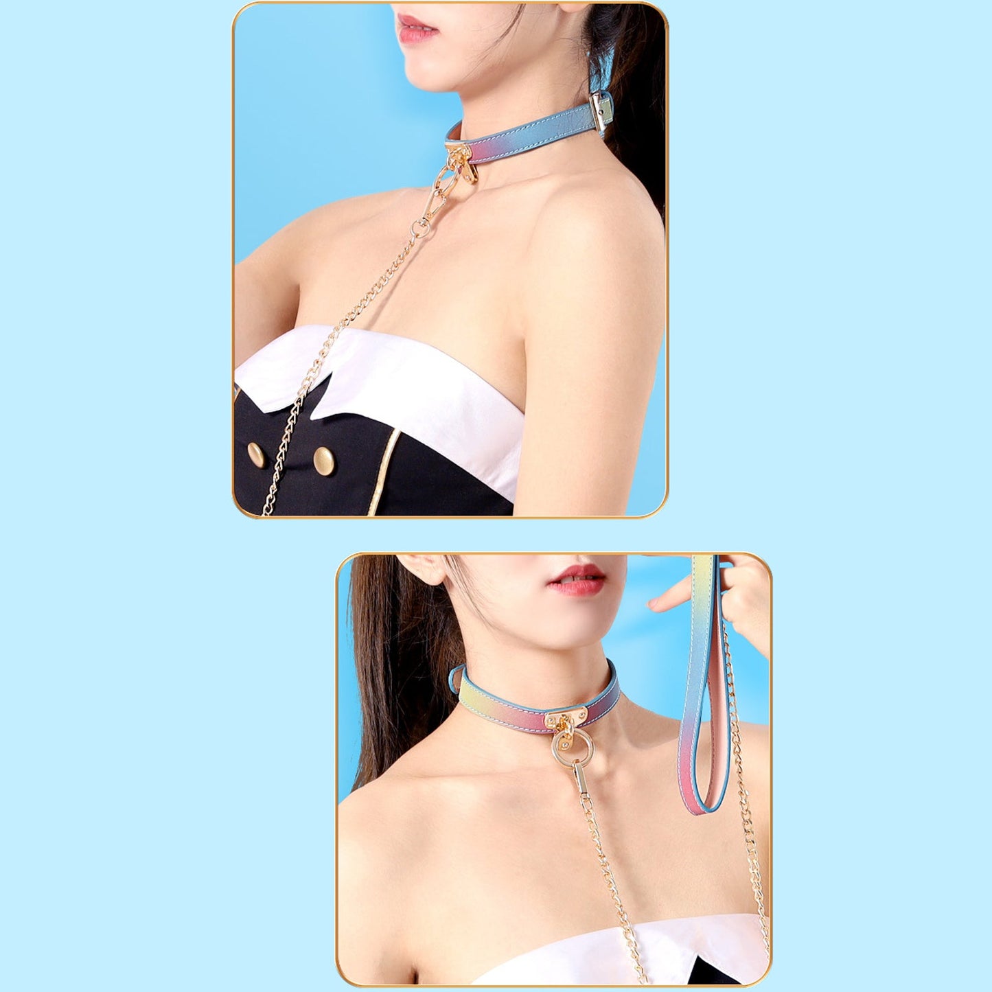 Reflective Leather Gothic Nightclub Leash