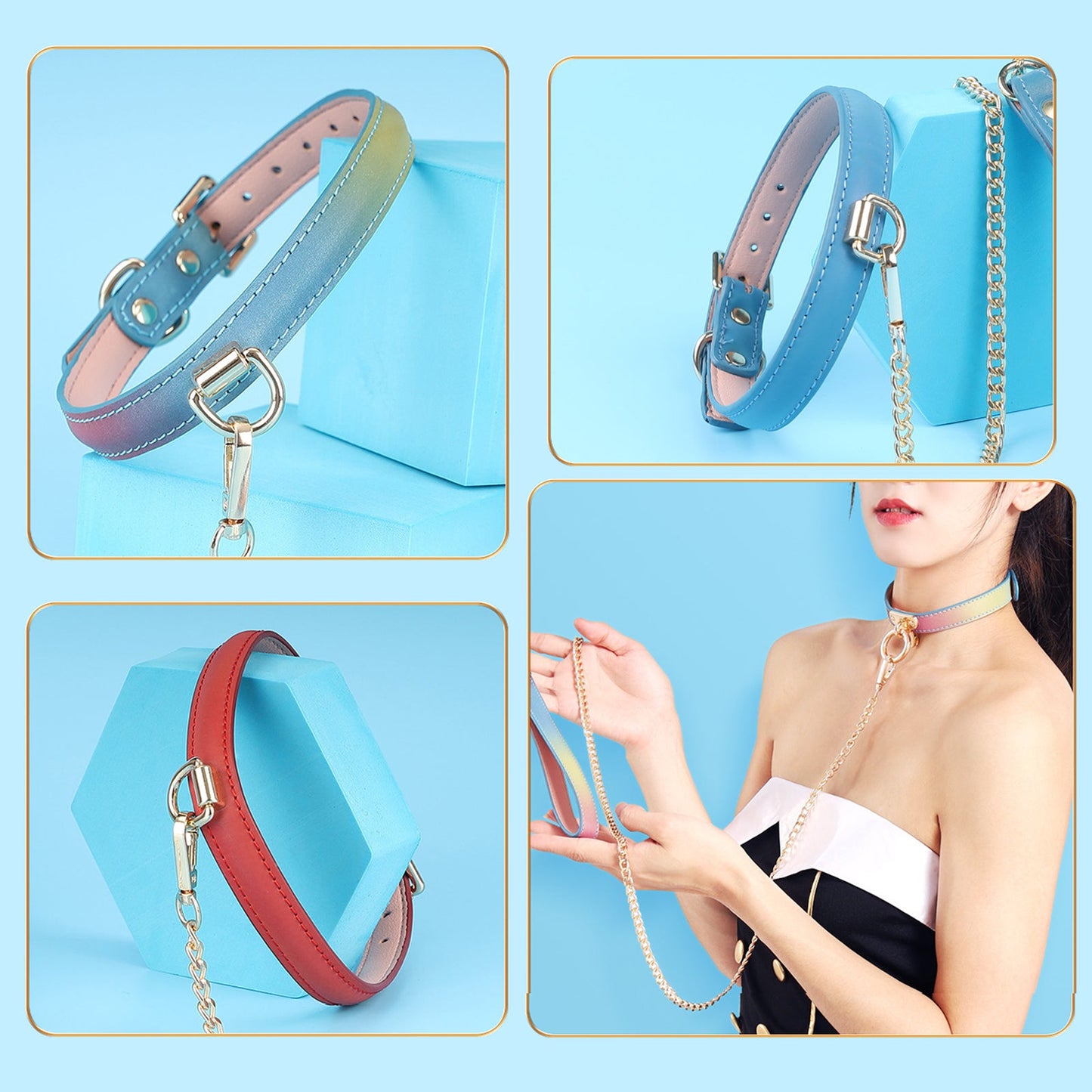 Reflective Leather Gothic Nightclub Leash