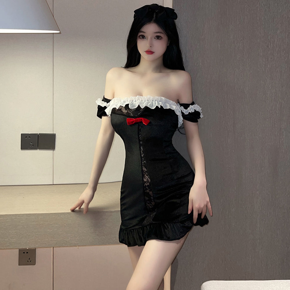 Black Cheongsam Dress with Crop Top