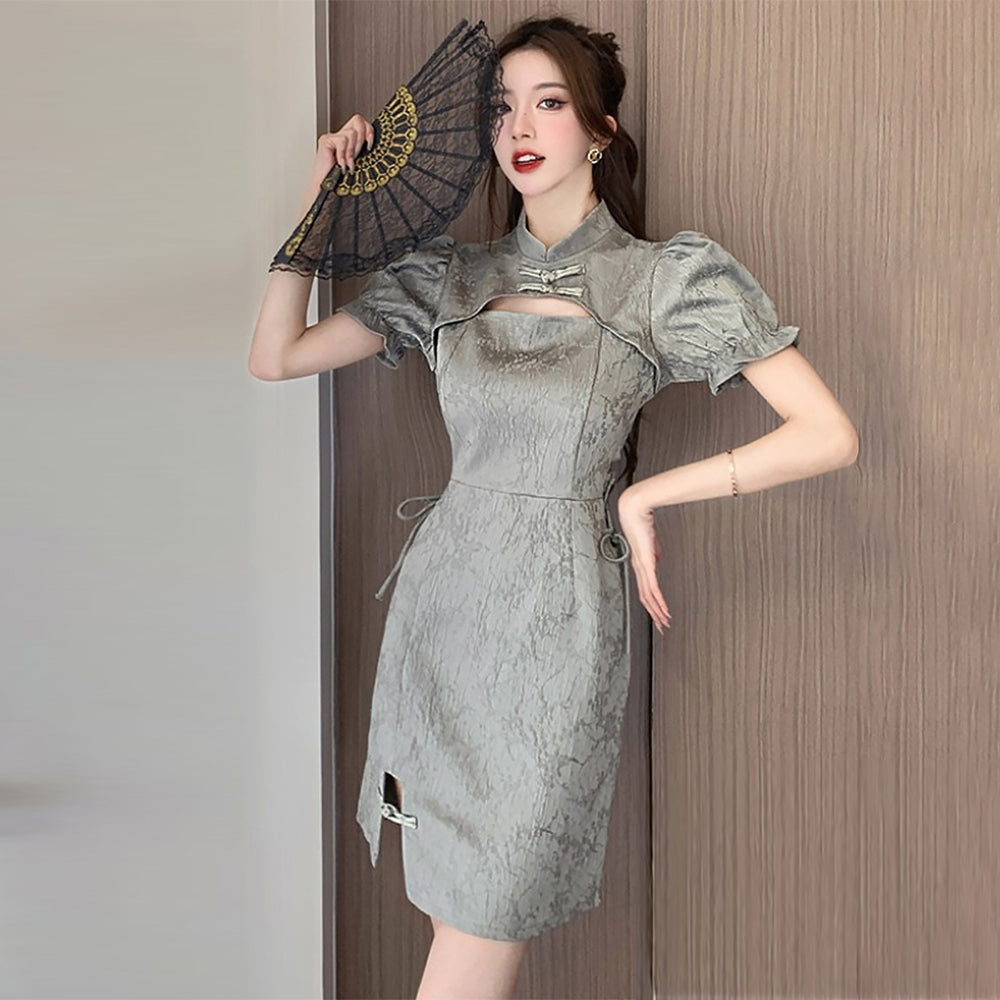 Grey Cheongsam Dress with Cutouts