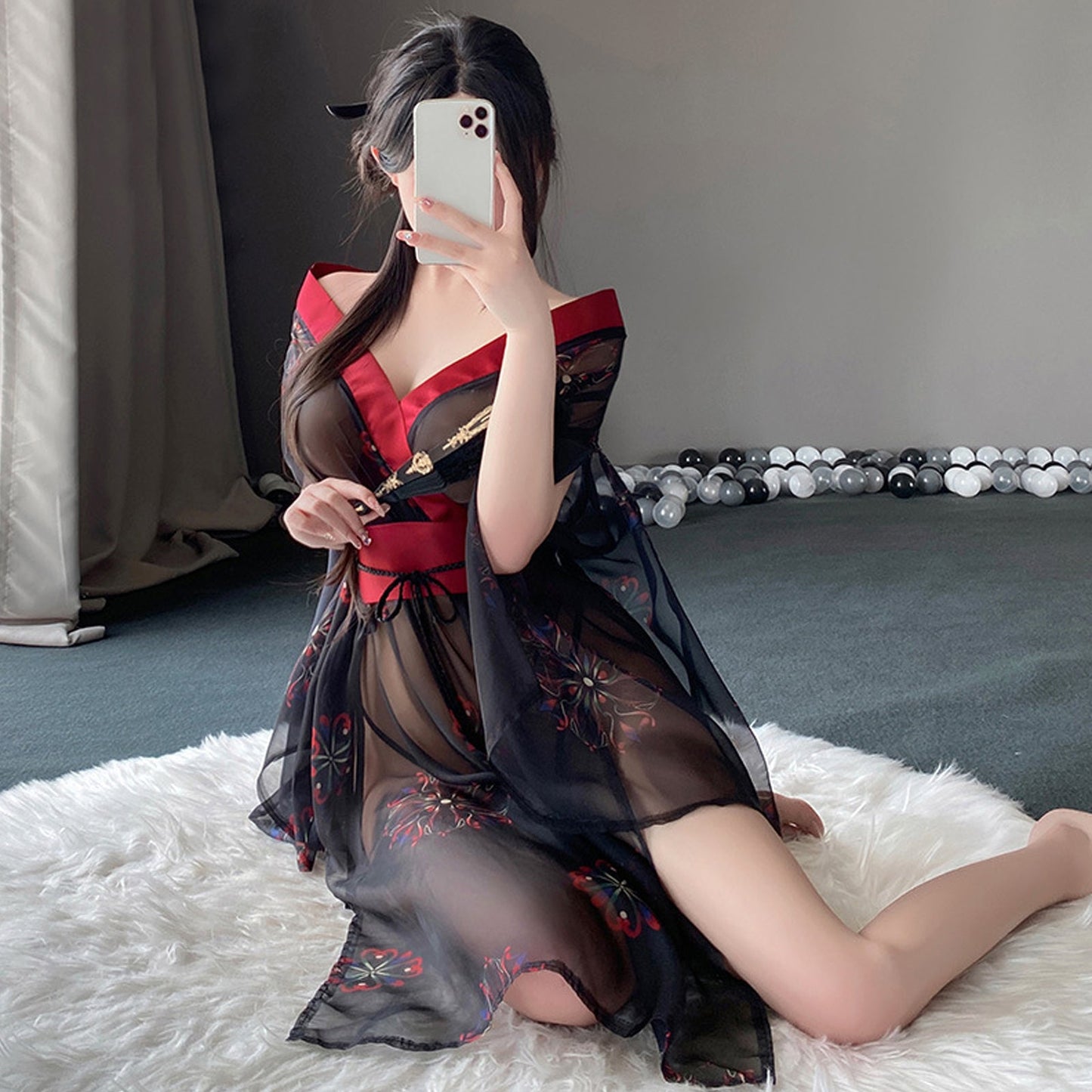 Amorino Black Sheer Kimono Lingerie