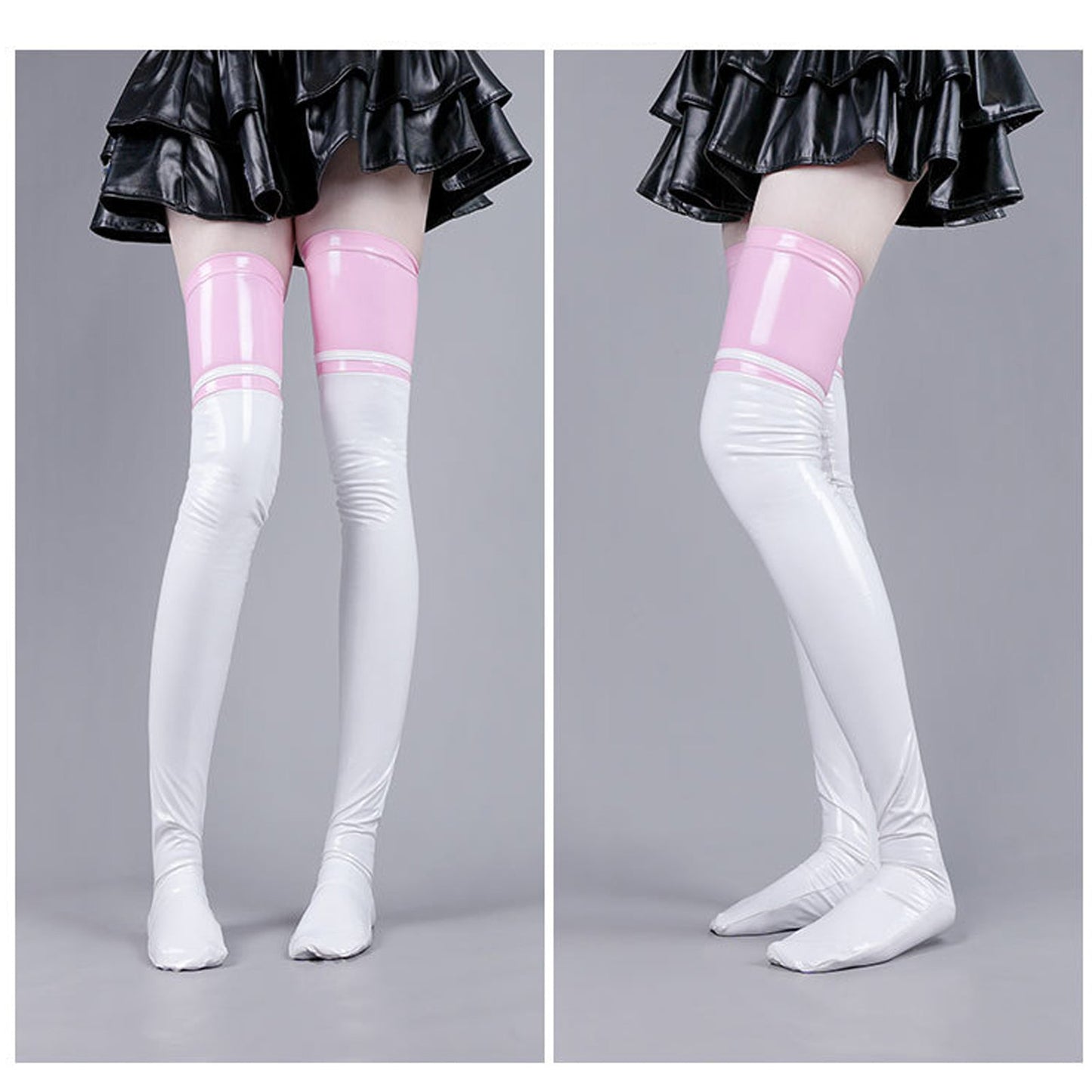 Amorino Color Block Faux Leather Thigh Highs