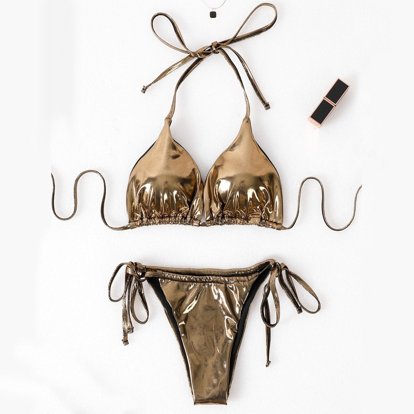 Metallic Bikini Set with Cover-Up