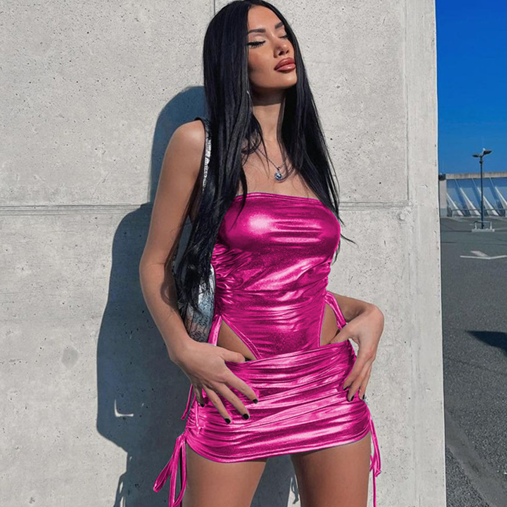 Pink Shimmer Skirt Set - Barbiecore Rave Outfit