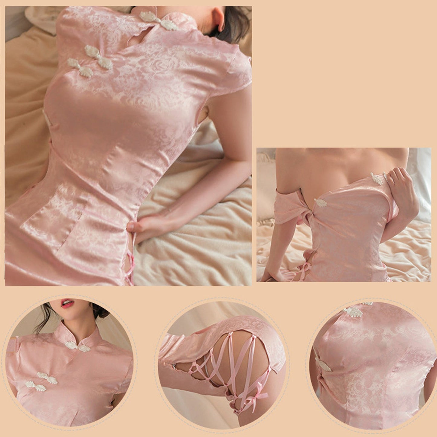 Pink Jacquard Babydoll Cheongsam Dress