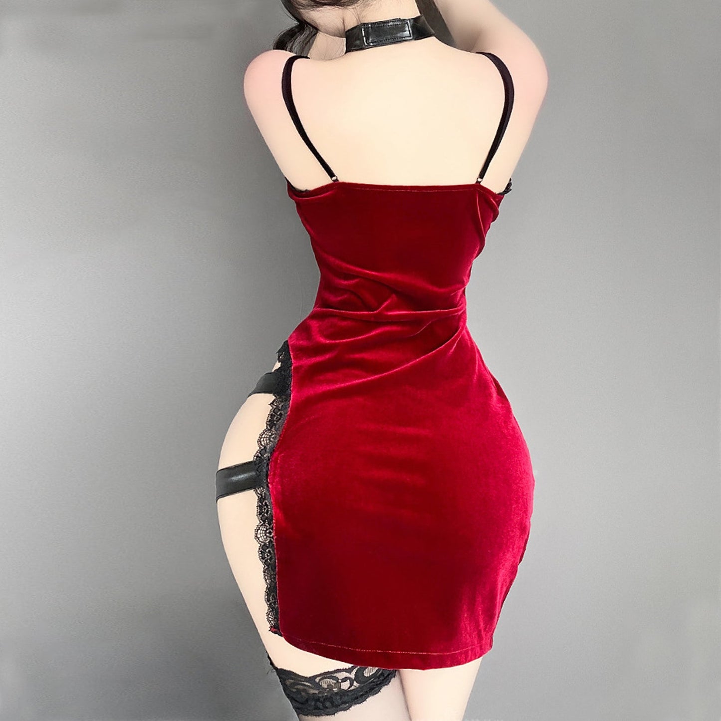 Wet Look Velvet Cheongsam Lingerie