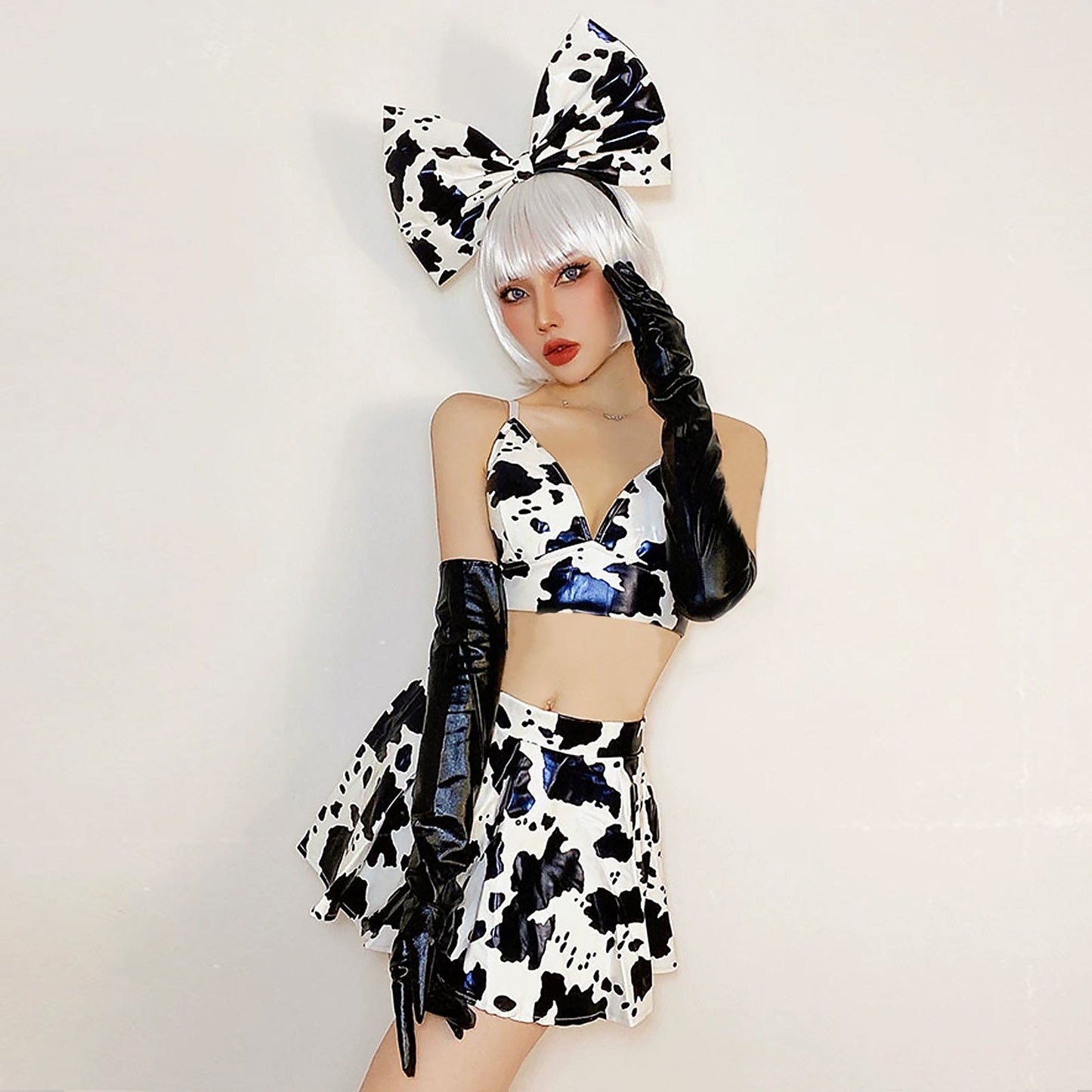 Irresistible Latex Cow Print Skirt Set