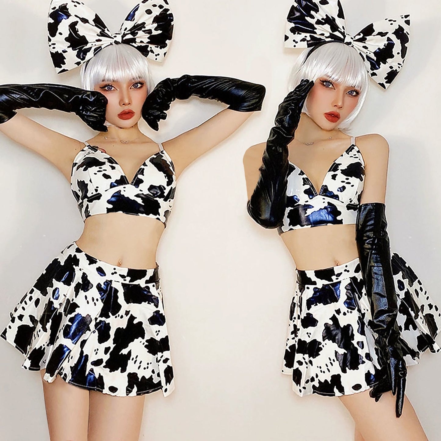 Irresistible Latex Cow Print Skirt Set