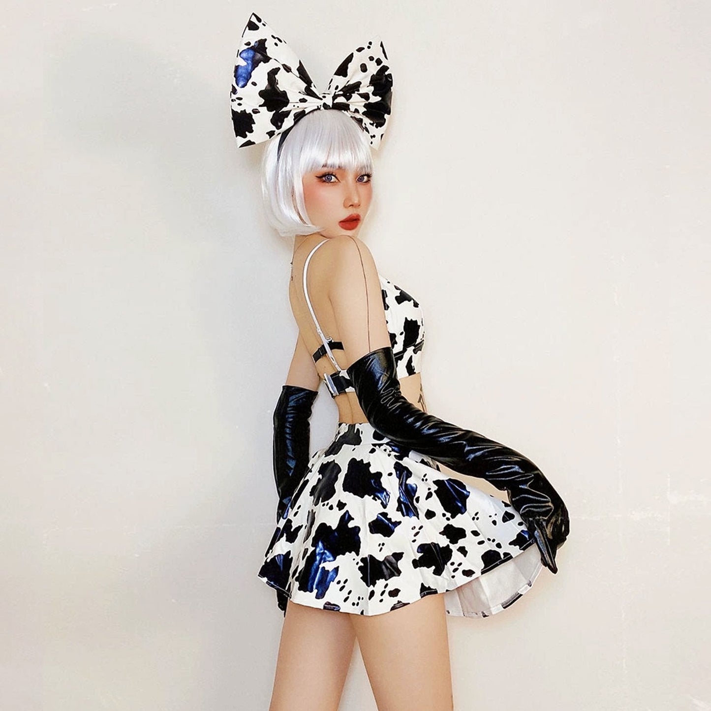 Irresistible Latex Cow Print Skirt Set