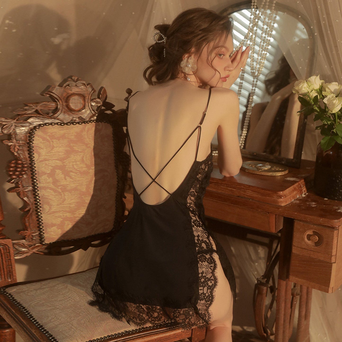 Amorino  Lace Backless Nightgown