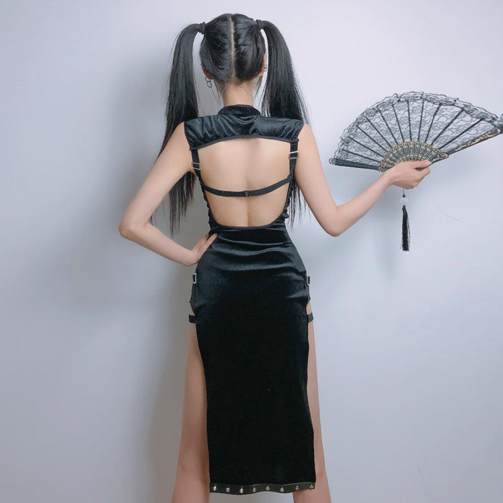 Black Punk Rivet Bondage Cosplay Dress