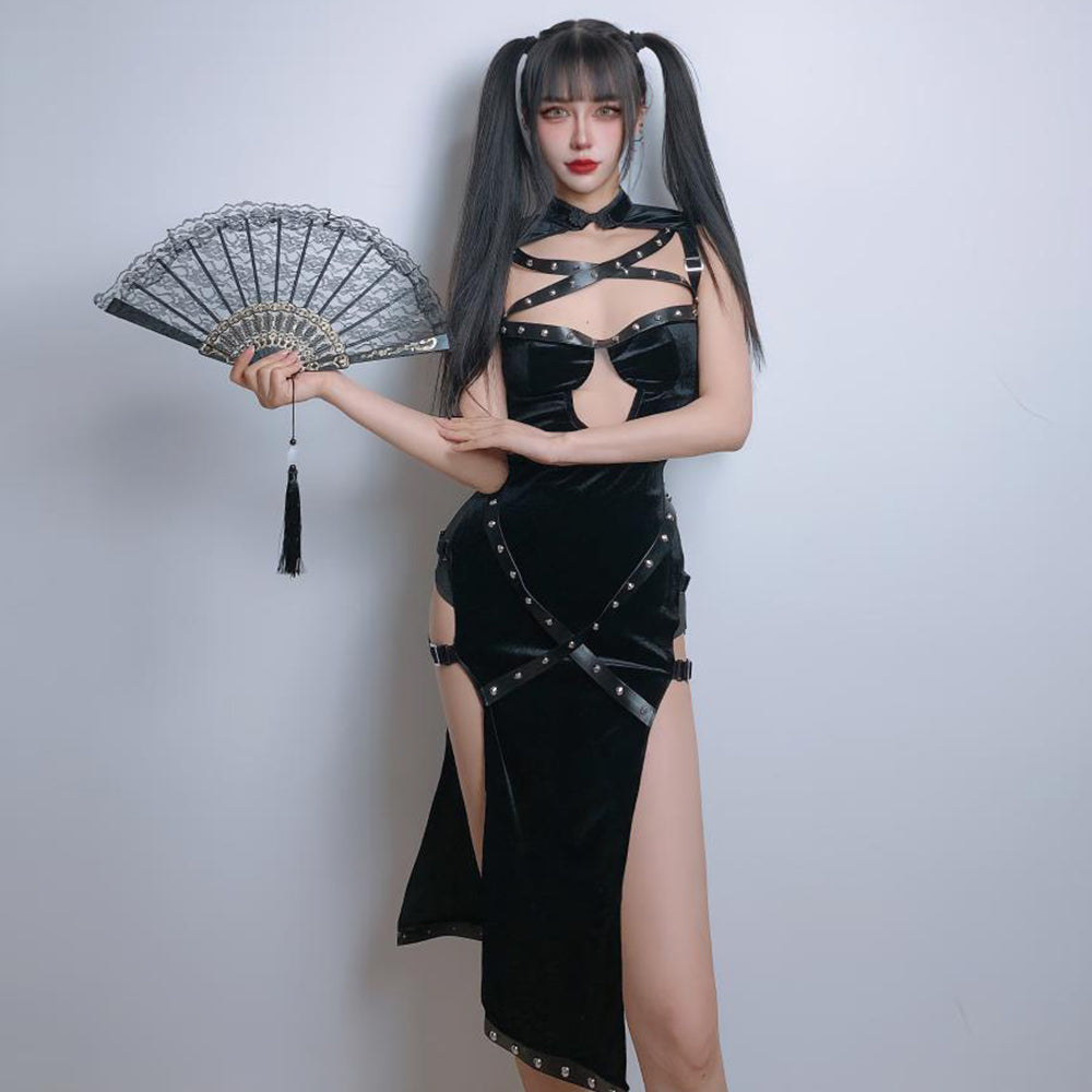 Black Punk Rivet Bondage Cosplay Dress