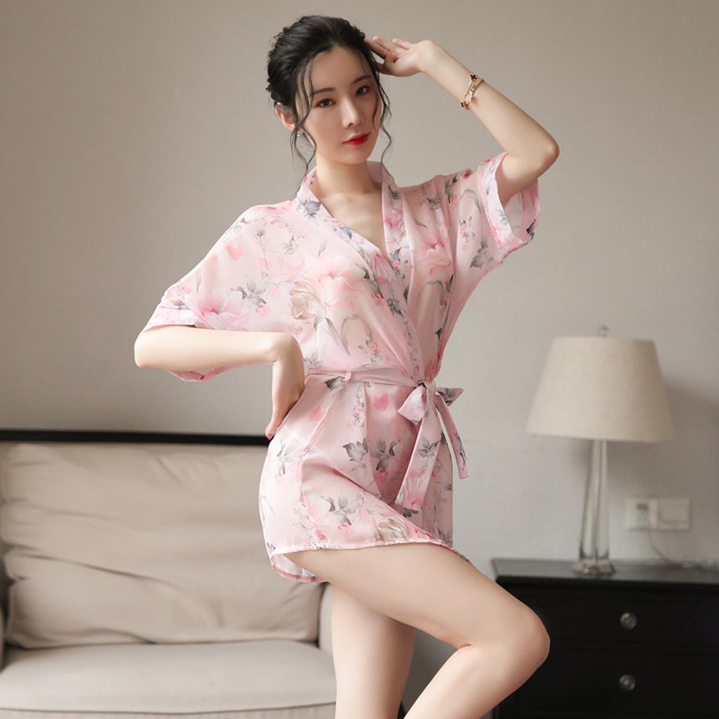 Floral Print Chiffon Lingerie Robe