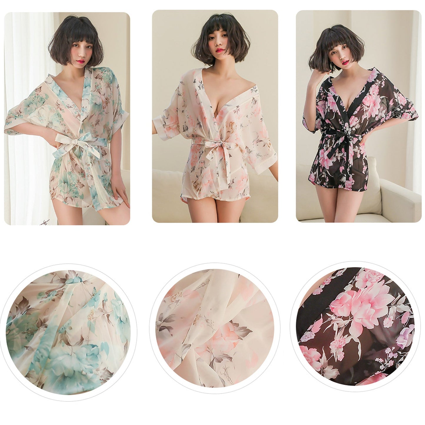 Floral Print Chiffon Lingerie Robe