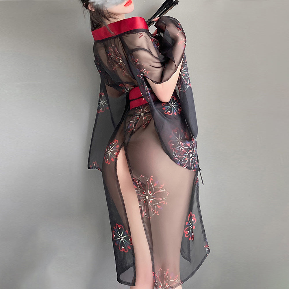 Amorino Black Sheer Kimono Lingerie