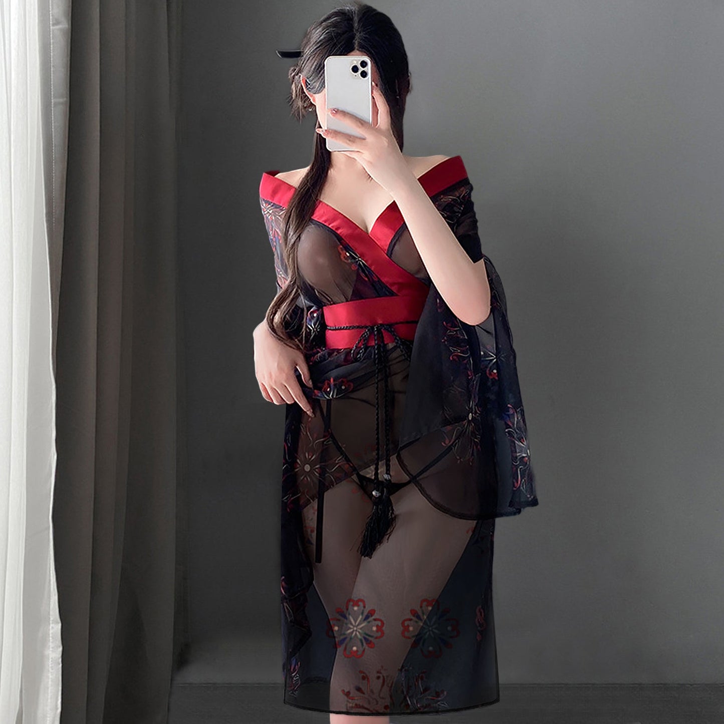 Amorino Black Sheer Kimono Lingerie