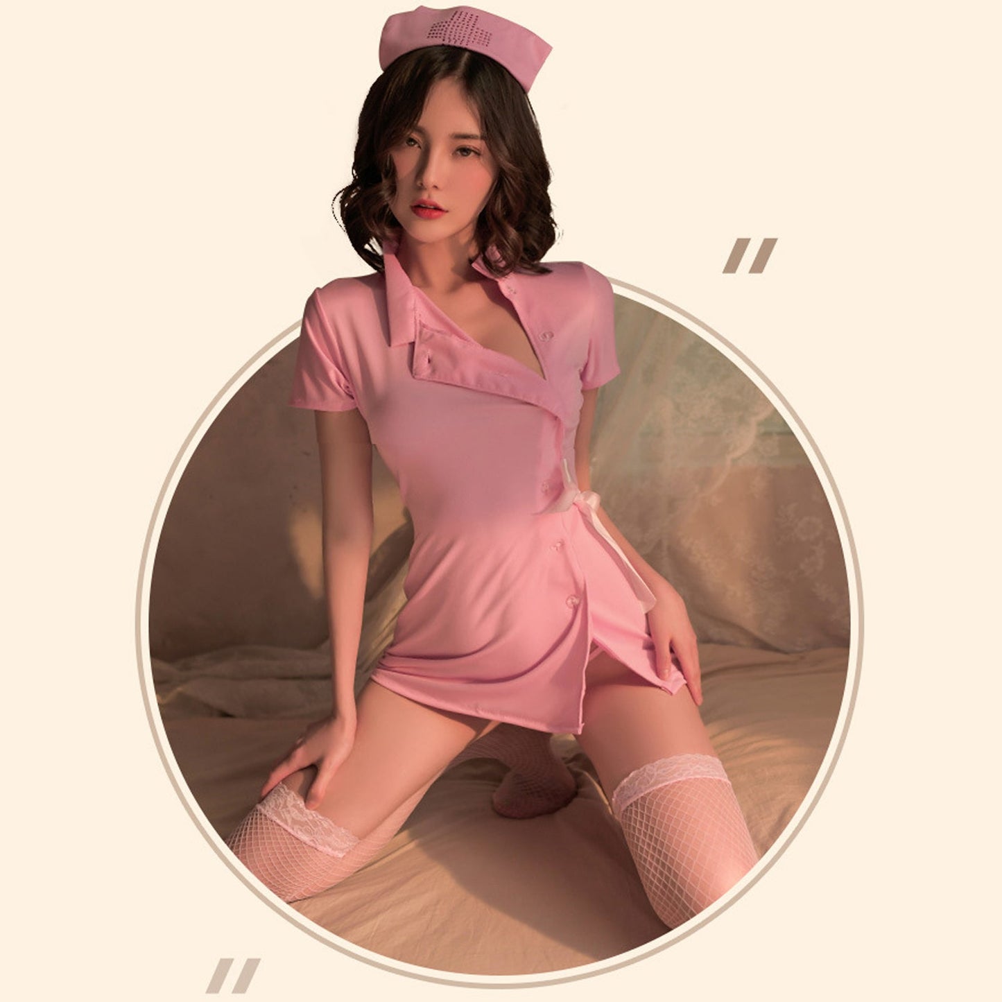 Pink Nurse Costume Button Front