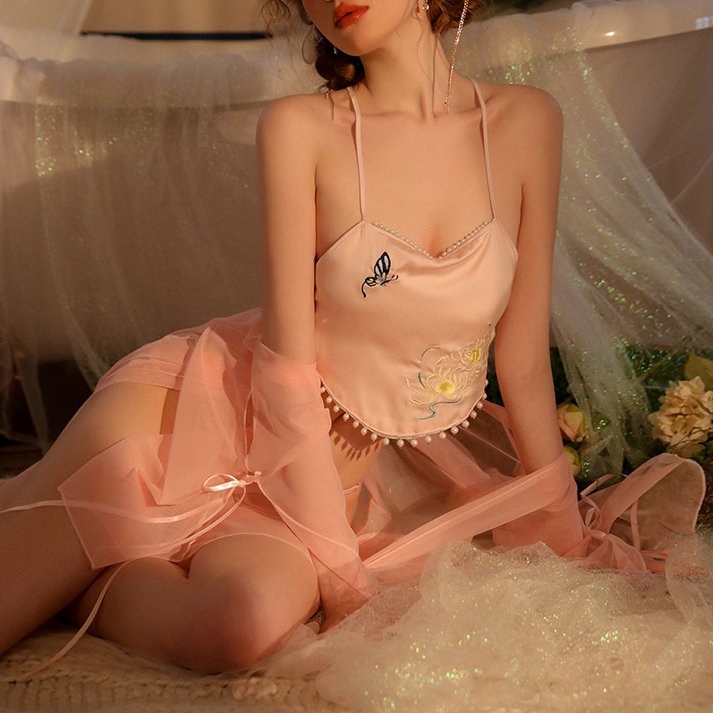 Mesh Kimono Robe Set:  Sleepwear