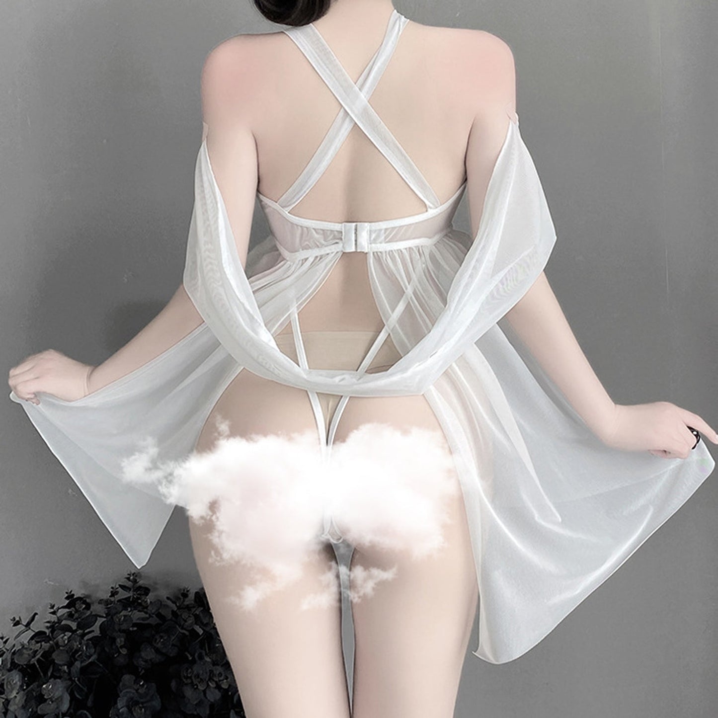 Sheer Mesh Halter Babydoll Lingerie.