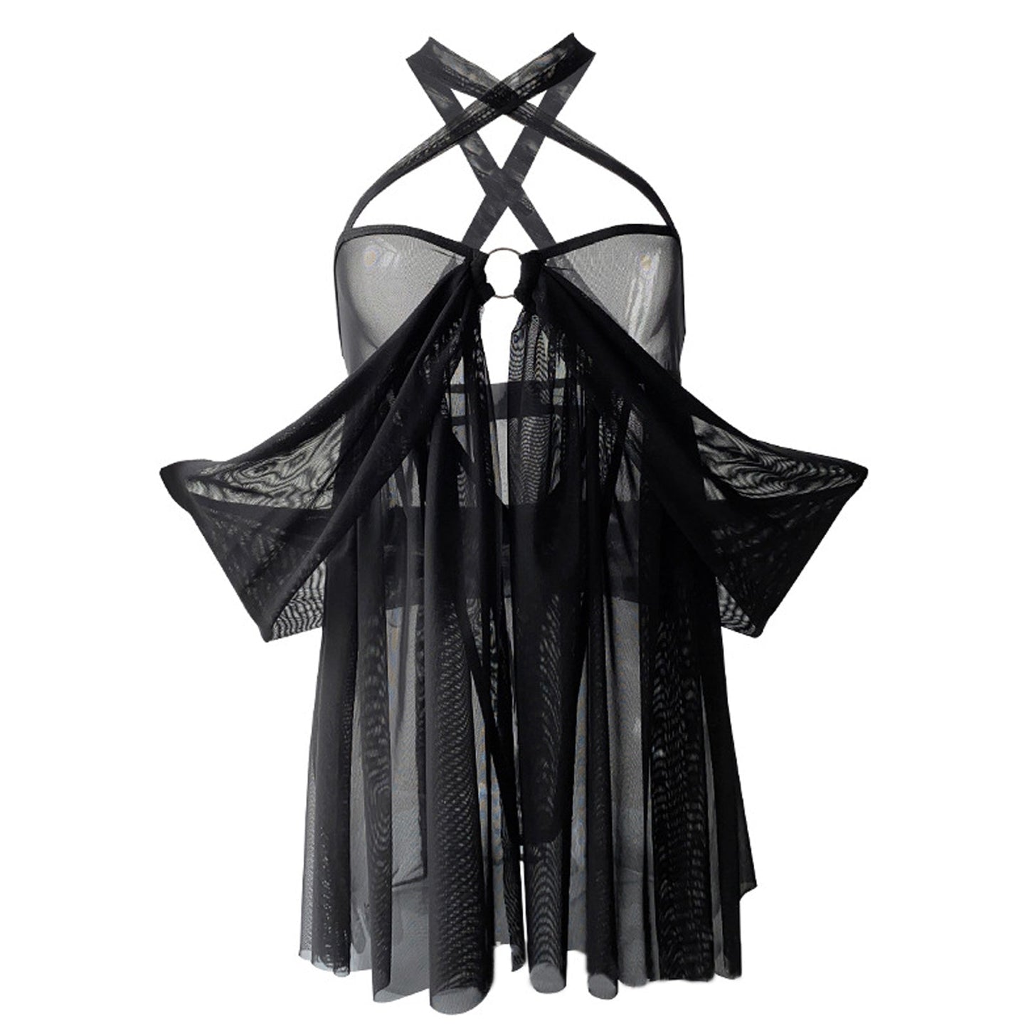 Sheer Mesh Halter Babydoll Lingerie.