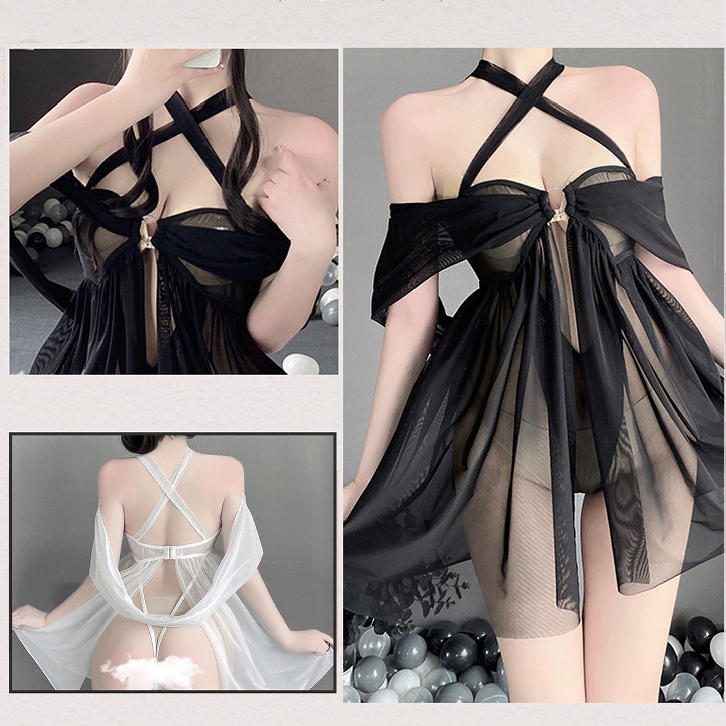 Sheer Mesh Halter Babydoll Lingerie.