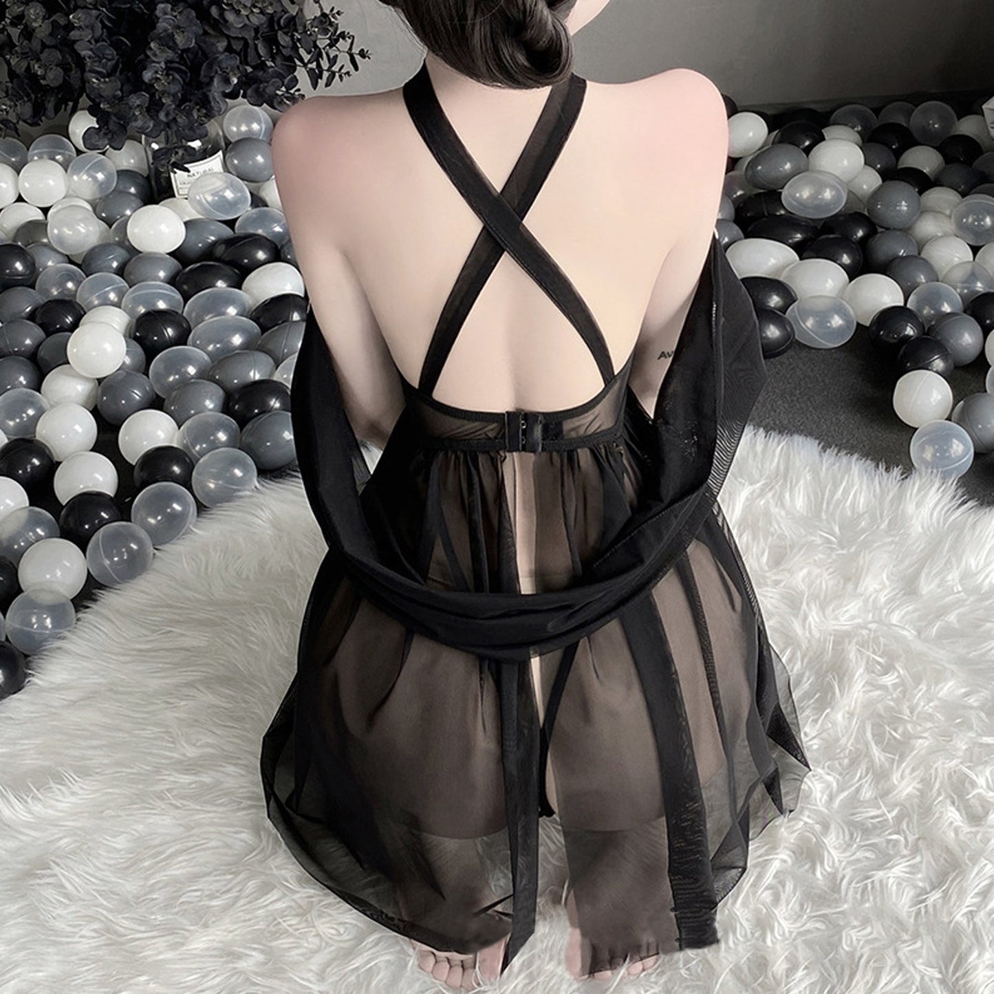 Sheer Mesh Halter Babydoll Lingerie.