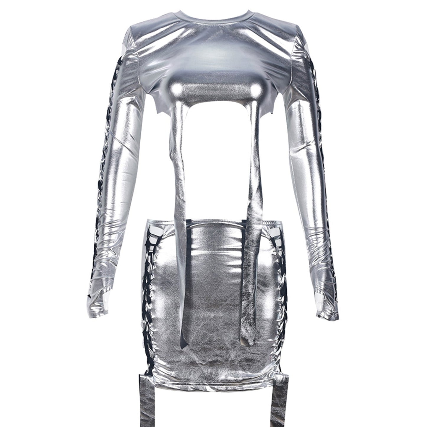 Silver Chrome Metallic Irresistible Two-Piece Outfit