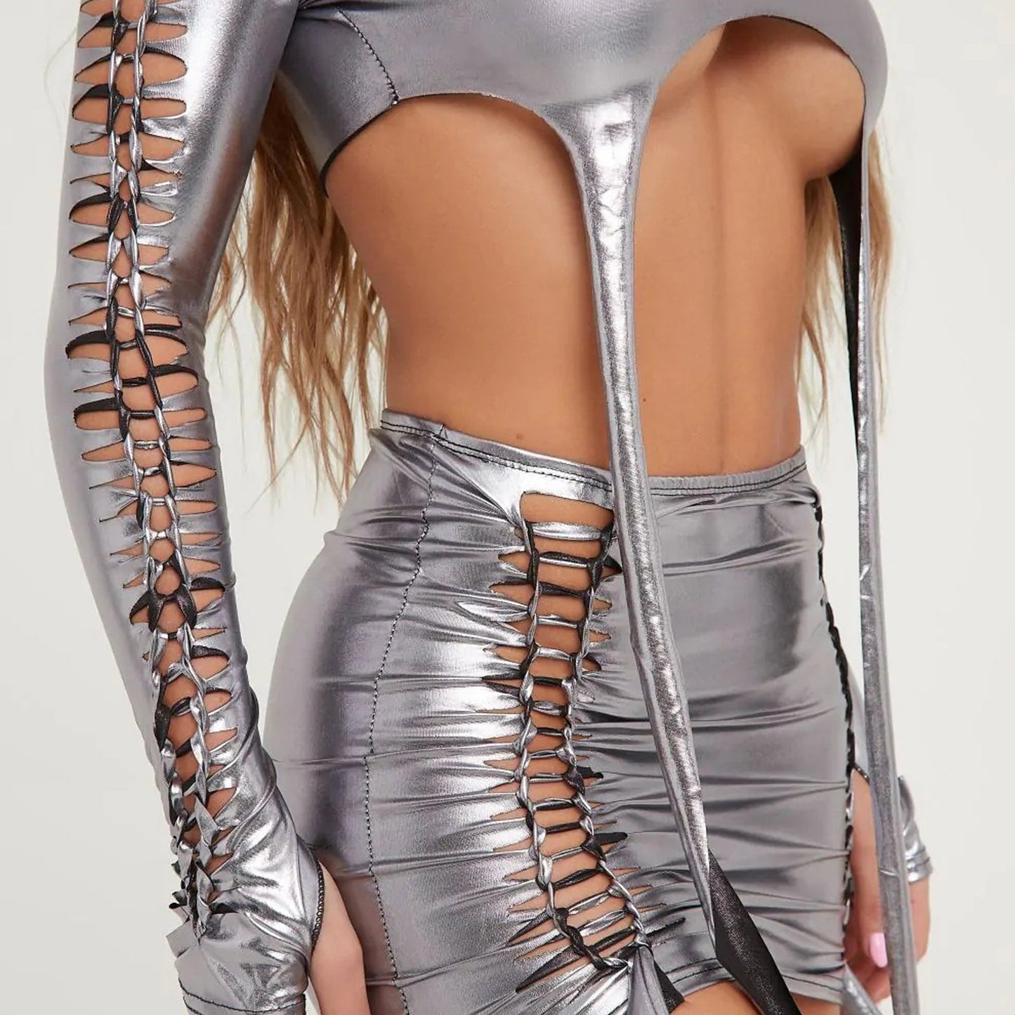 Silver Chrome Metallic Irresistible Two-Piece Outfit